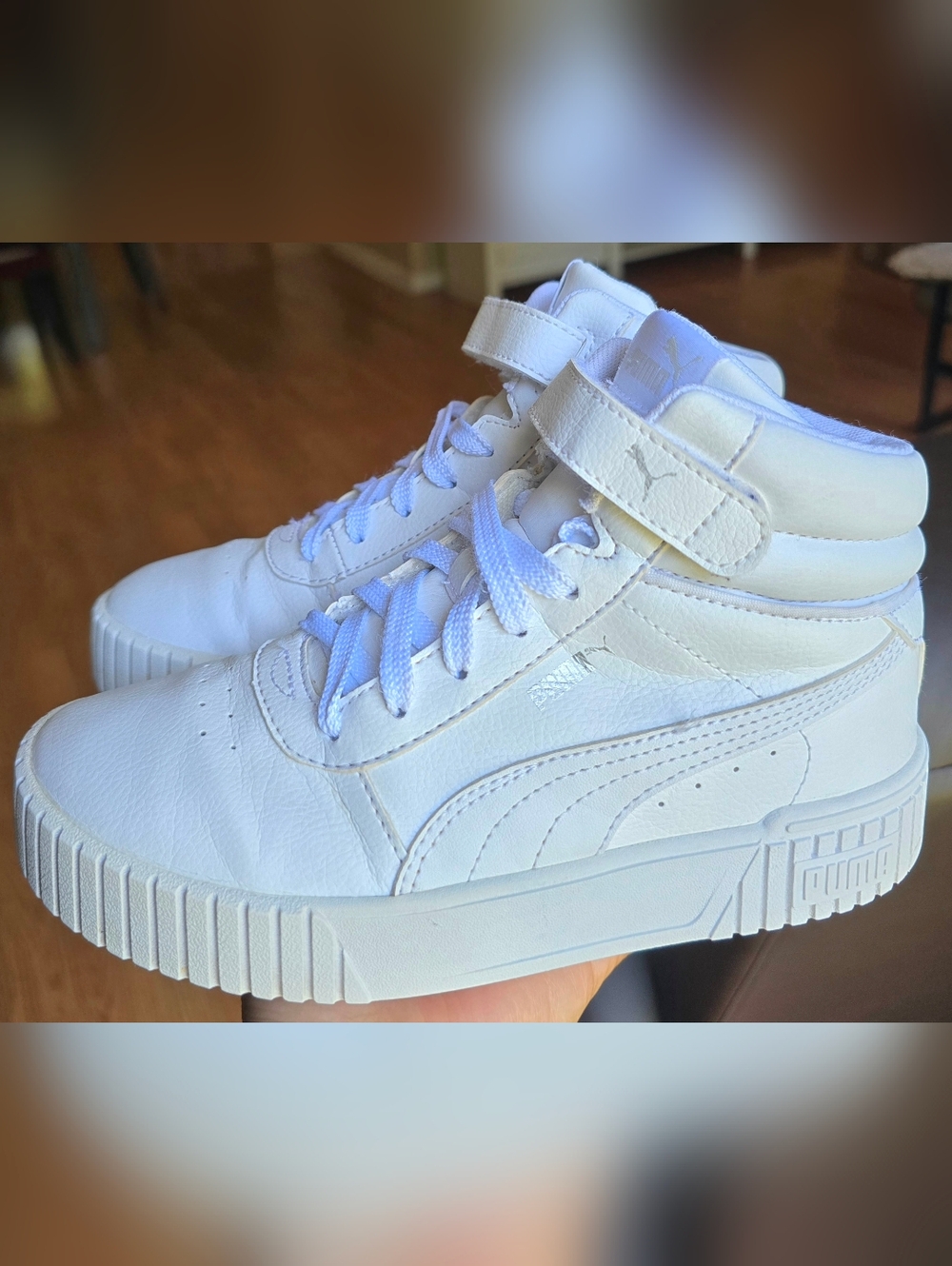 Sz 3C Big Kids PUMA CARINA 2.0 Mid White Lace Up/Adj Strap